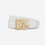 Dolce Gabbana D&G Women Calfskin Belt with DG Logo-White