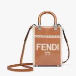Fendi Women Mini Sunshine Shopper Brown Patent Leather and Canvas Mini-Bag