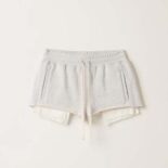Miu Miu Women Embroidered Cotton Fleece Shorts-Silver