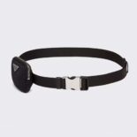 Prada Women Woven Nylon Belt with Enameled Metal Triangle Logo