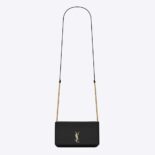 Saint Laurent YSL Women Cassandre Phone Holder with Strap in Smooth Leather-Black