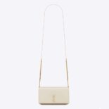 Saint Laurent YSL Women Cassandre Phone Holder with Strap in Smooth Leather-White