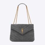 Saint Laurent YSL Women Loulou Medium Chain Bag in "Y"-Quilted Suede-Silver