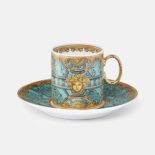 Versace Scala Del Palazzo Coffee Set Includes a Coffee Cup with Handle and a Matching Saucer-Blue