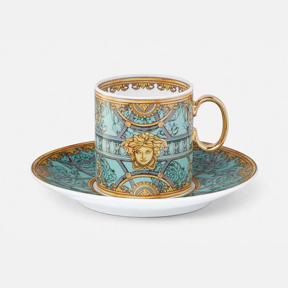Versace Unisex Scala Del Palazzo Coffee Set Includes A Coffee Cup with Handle and A Matching Saucer-Blue