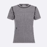 Dior Women Short-sleeved Sweater Gray and Black Check'n'Dior Cashmere and Silk Blend Knit