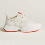 Hermes Unisex Giga Sneaker in Stitched Mesh and Calfskin-White