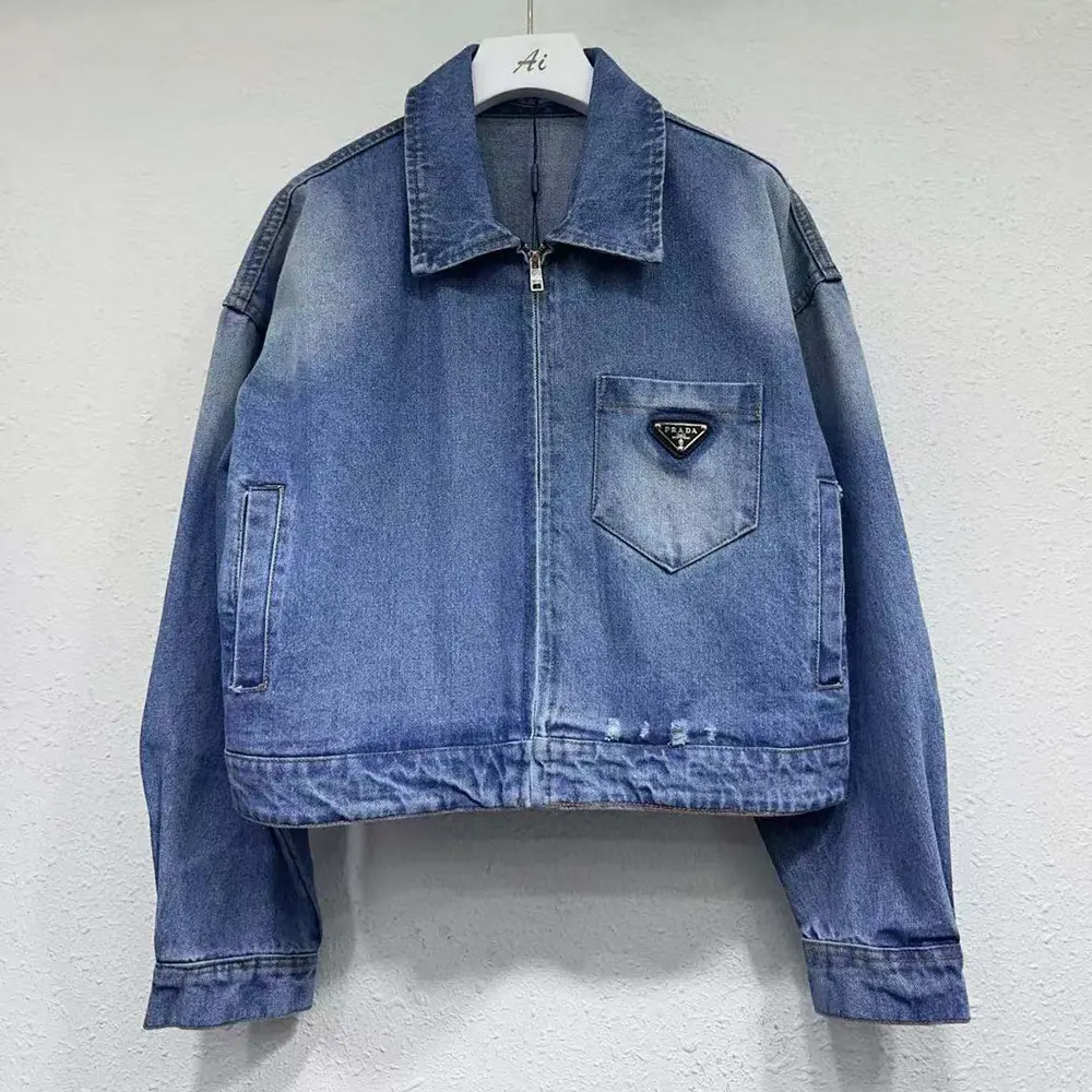 Prada Women Cropped Organic Denim Jacket GFB27913Z6